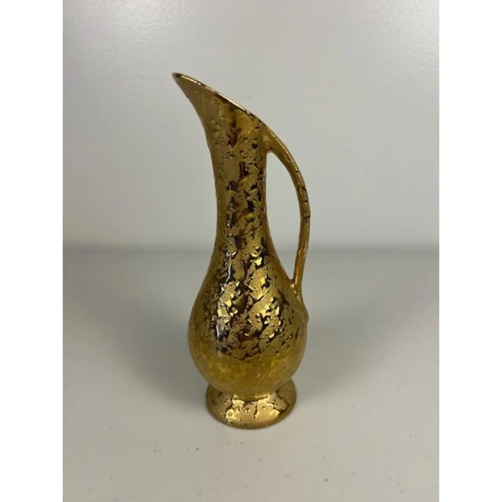 Dixon Art Studios 22KT Weeping‎ Gold Bud Vase Pitcher Mid Century Modern 8 Inch